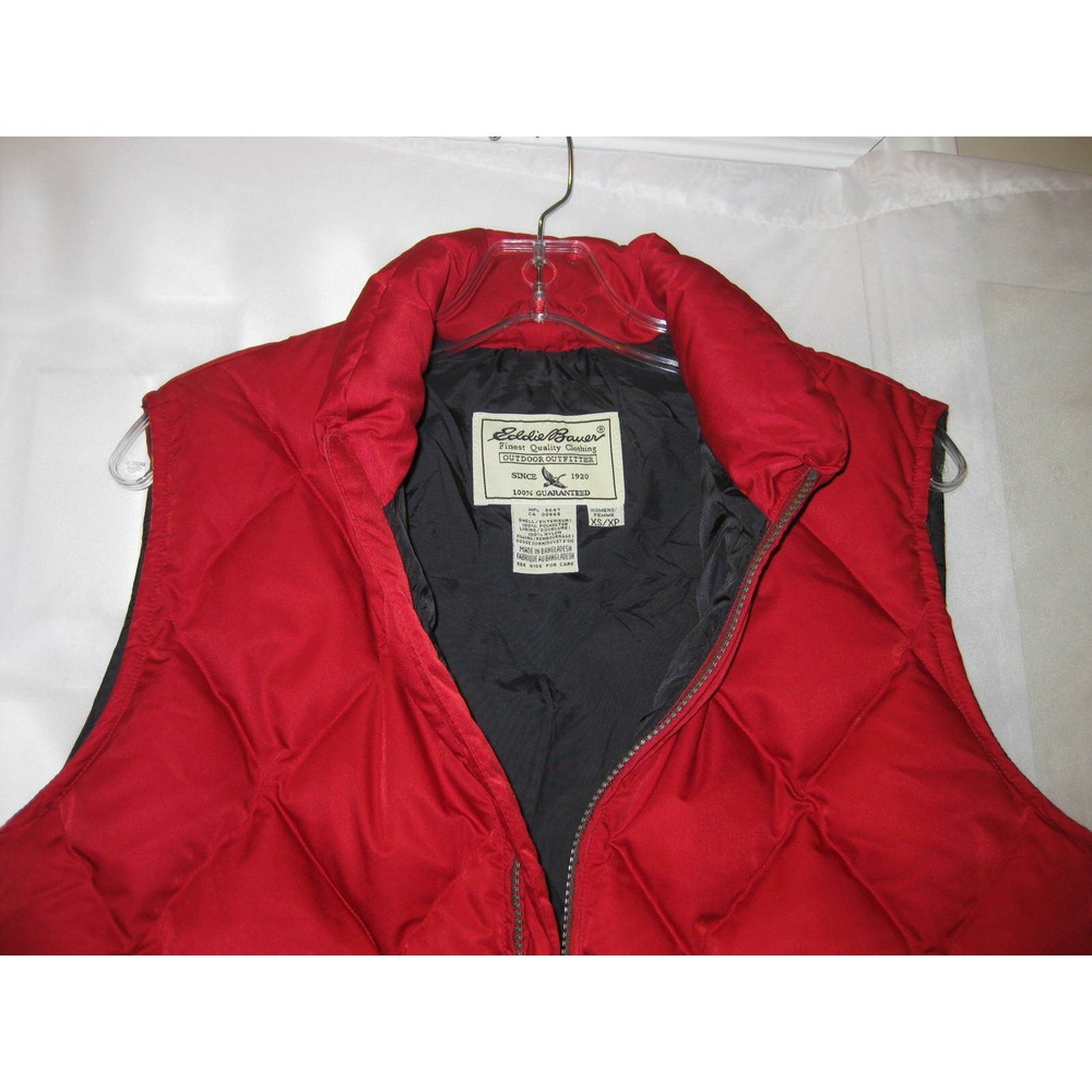 VEST EDDIE BAUER Sz XS Red QUILTED Goose Down Insulated Full Zipper Womens